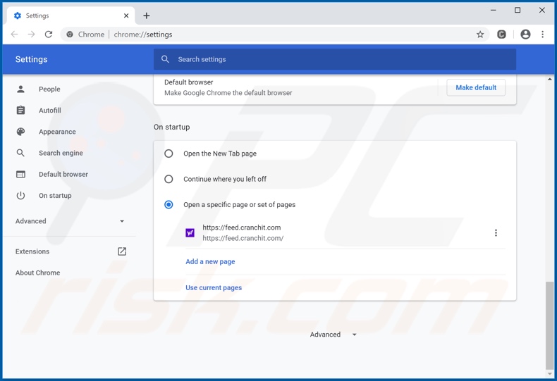 Verwijder feed.cranchit.com als startpagina in Google Chrome