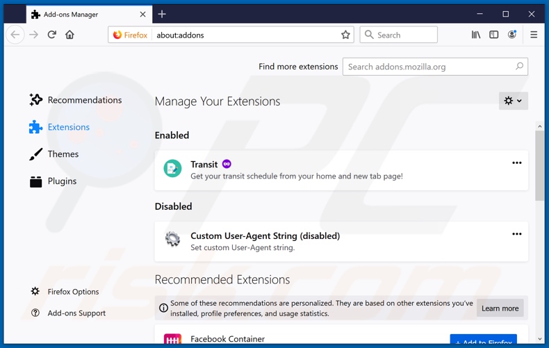 Verwijder aan feed.cranchit.com gerelateerde Mozilla Firefox extensies