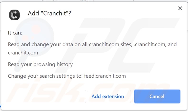 Cranchit browser hijacker asking for permissions