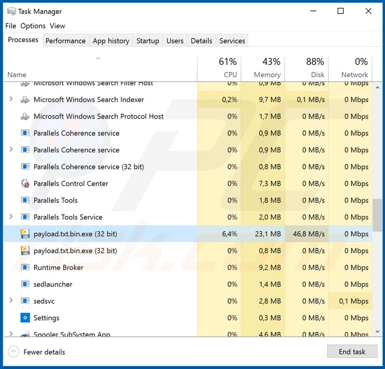 demon payload.txt.bin.exe kwaadaardig proces in taakbeheer