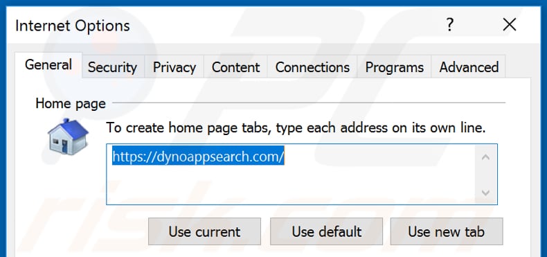 Verwijdering dynoappsearch.com uit Internet Explorer startpagina