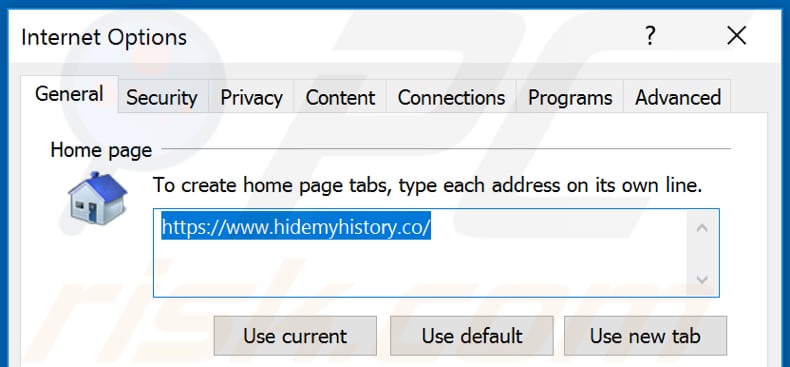 Verwijdering hidemyhistory.co uit Internet Explorer startpagina