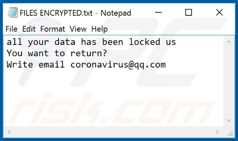 Ncov ransomware tekstbestand (FILES ENCRYPTED.txt)