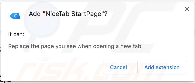 NiceTab StartPage browserkaper vraagt om toestemmingen