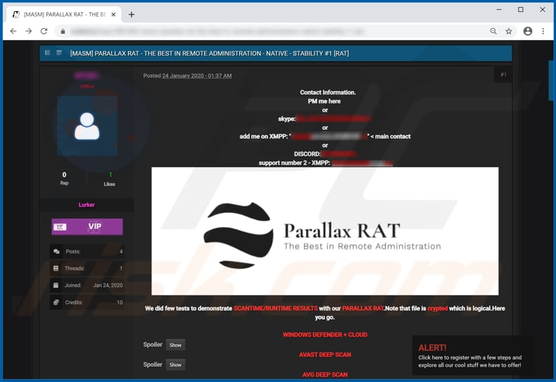 parallax te koop op hacker forum