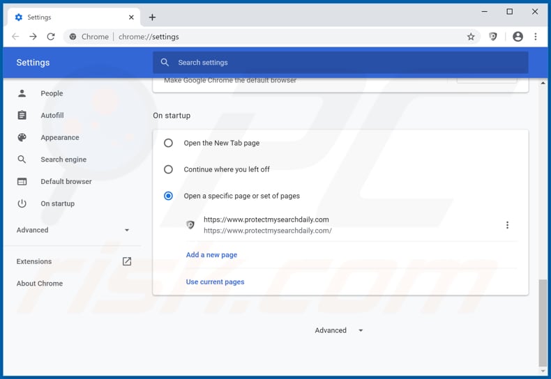 Verwijdering protectmysearchdaily.com uit Google Chrome startpagina