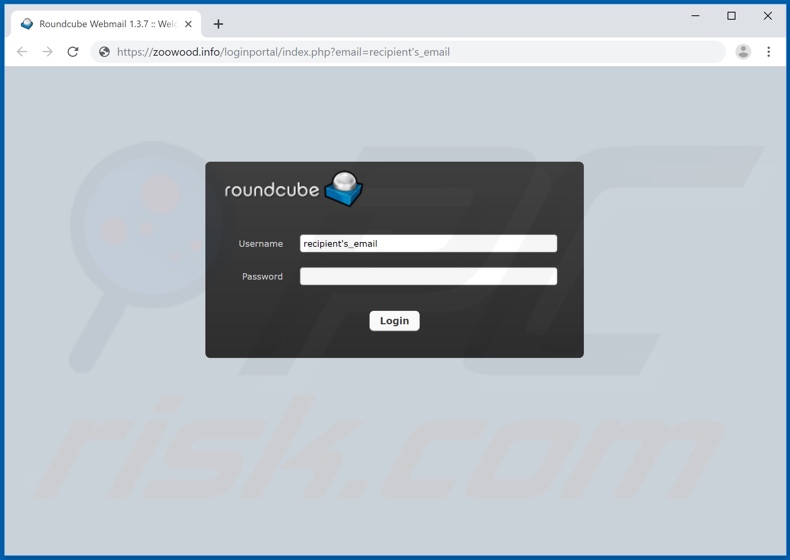 Website waar de link in de Roundcube e-mailzwendel naar doorverwijst