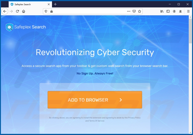 Website used to promote Safeplex Search browser hijacker