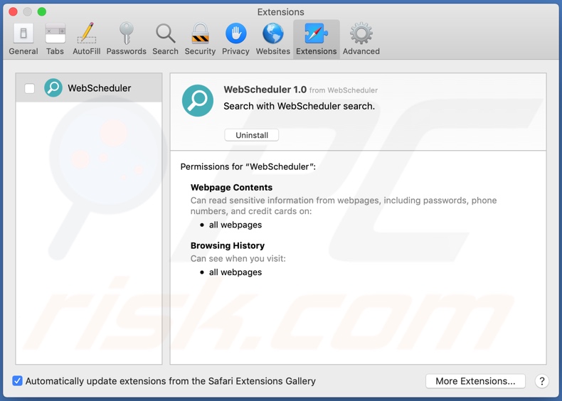 WebScheduler adware op Safari