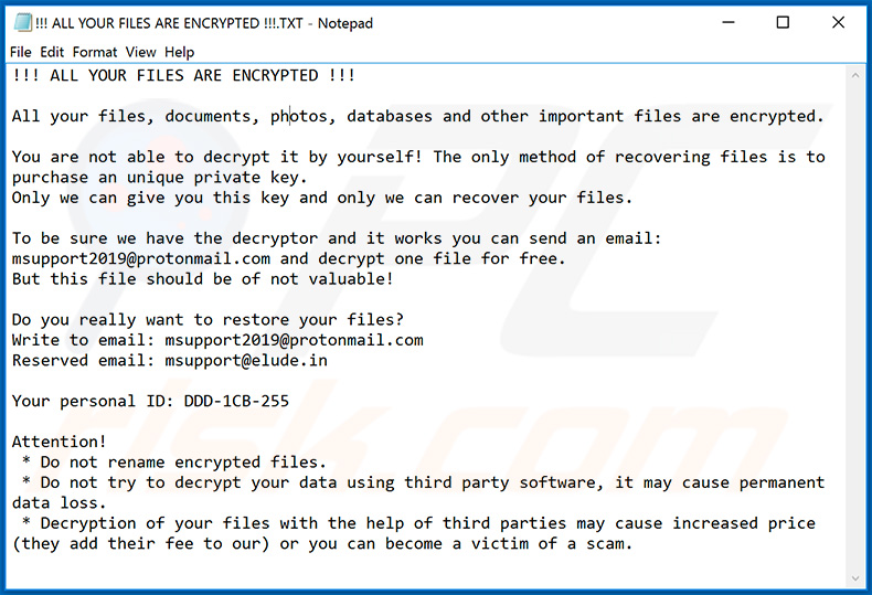 Losgeld bericht van de bijgewerkte ZEPPELIN ransomware