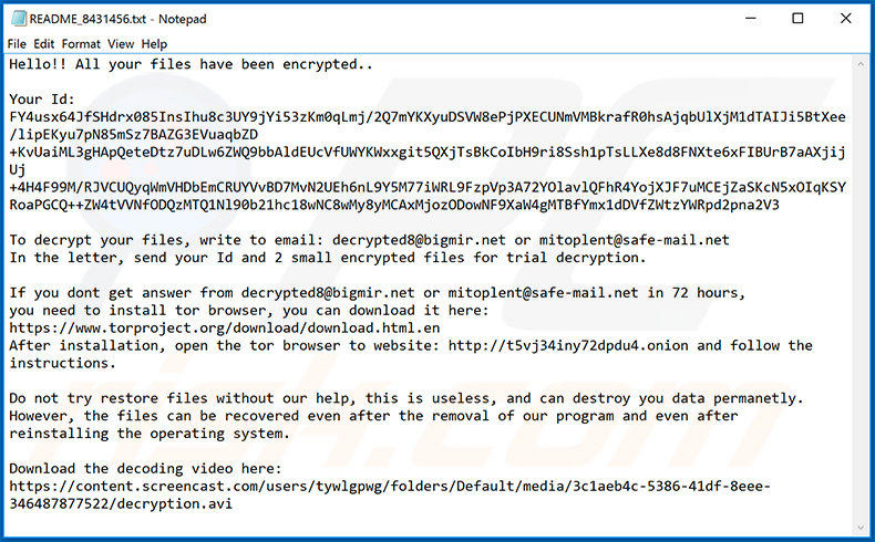 Updated BLACKOUT ransomware tekstbestand