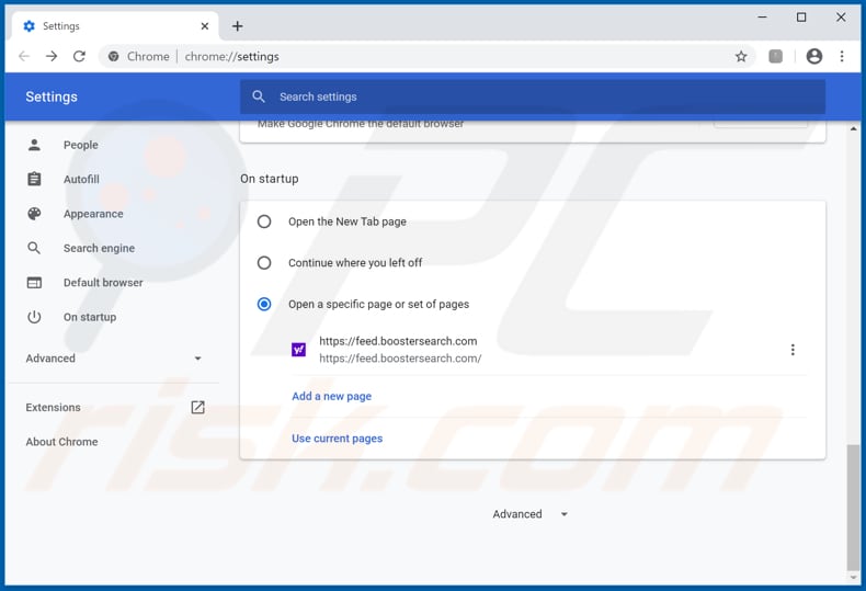 Verwijdering feed.boostersearch.com uit Google Chrome startpagina