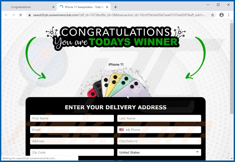 Congratulations device user! scam, pagina die wordt weergegeven nadat de enquête is voltooid
