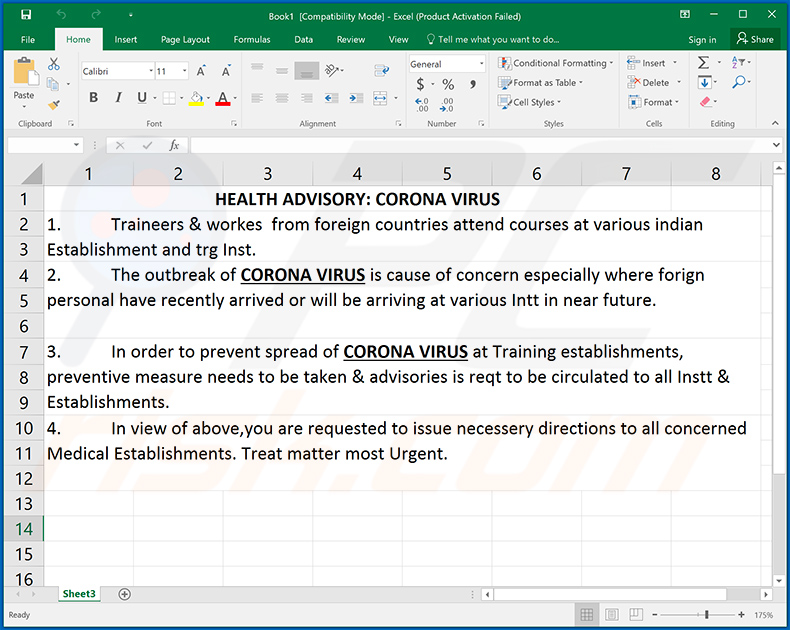 Kwaadaardig MS Excel-document over het coronavirus besmet systemen met Remcos RAT