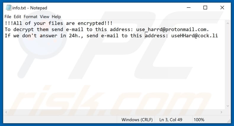 Eight ransomware tekstbestand (info.txt)