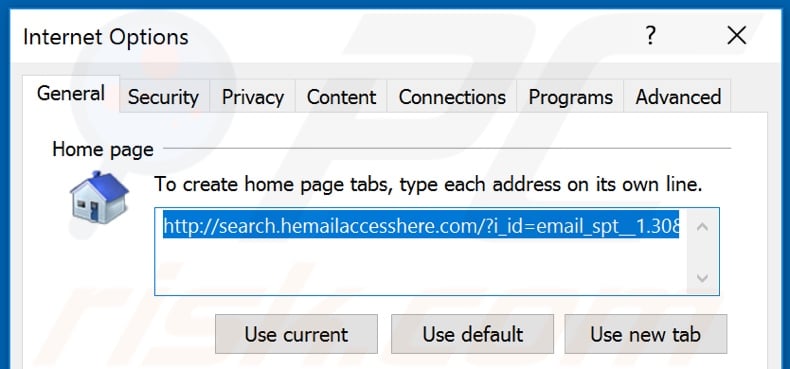 Verwijdering hp.hemailaccesshere.com uit Internet Explorer startpagina