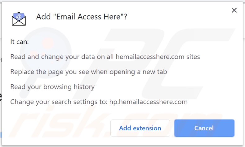 Email Access Here browserkaper vraagt toestemmingen