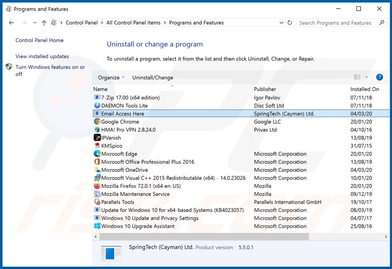 hp.hemailaccesshere.com browserkaper deinstalleren via Configuratiescherm
