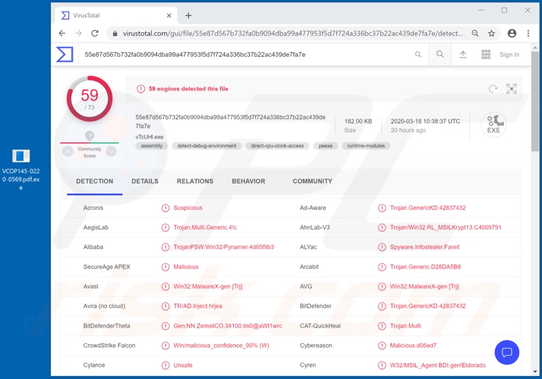 FireBird malware detectie in VirusTotal