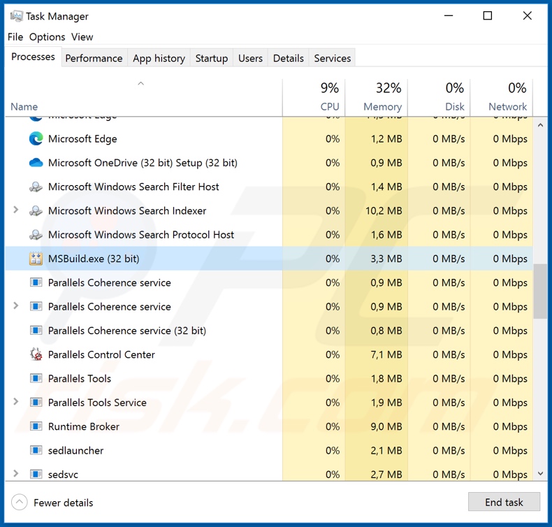 FireBird trojan voor externe toegang proces in taakbeheer