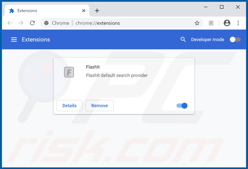 Verwijder aan flashit.xyz gerelateerde Google Chrome extensies