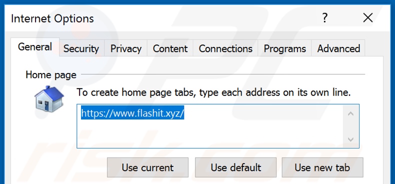 Verwijder flashit.xyz als startpagina in Internet Explorer