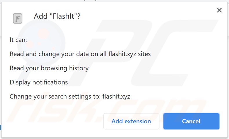 De FlashIt browserkaper vraagt om rechten