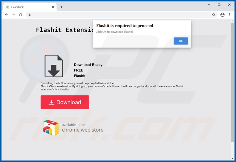 Website die wordt gebruikt om de FlashIt browserkaper te promoten