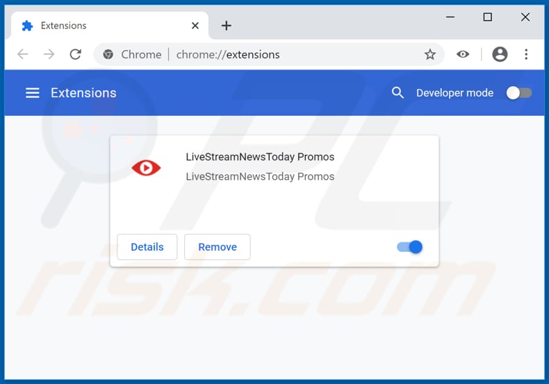 Verwijdering LiveStreamNewsToday Promos ads uit Google Chrome stap 2