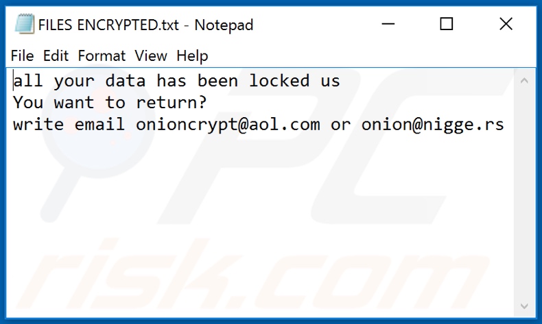 ONION ransomware tekstbestand (FILES ENCRYPTED.txt)