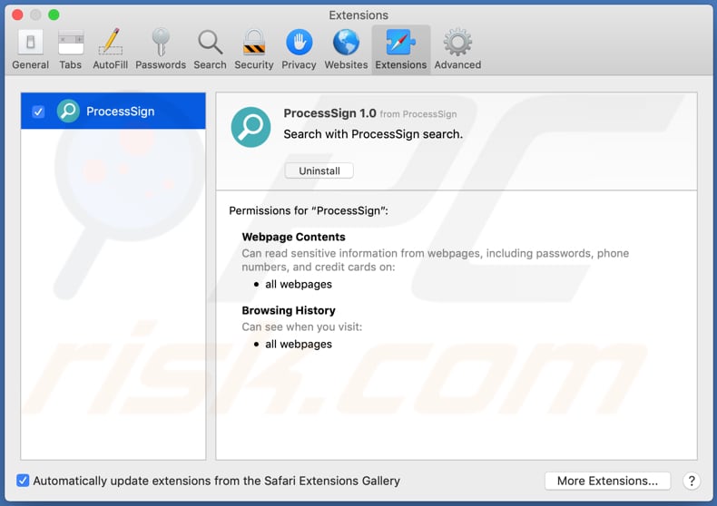 processsign adware geïnstalleerd op safari