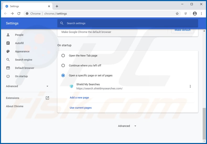 Verwijder search.shieldmysearches.com als startpagina in Google Chrome