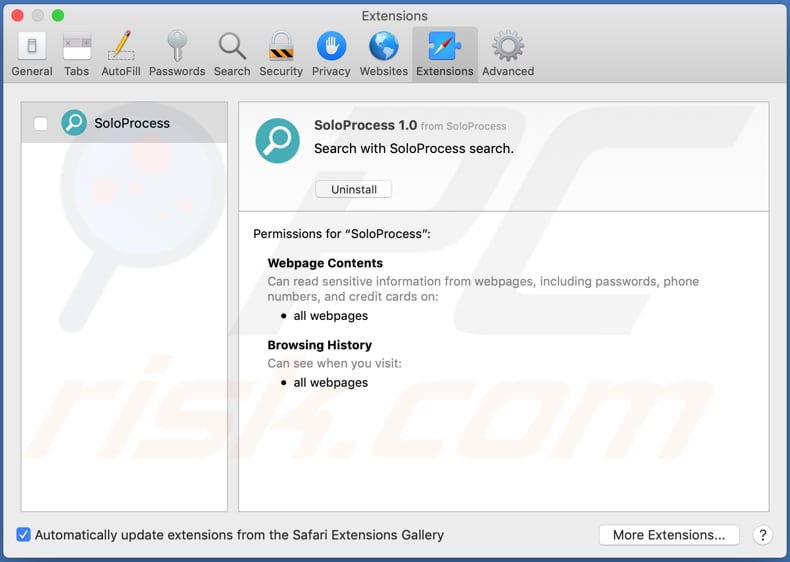 soloprocess adware geinstalled op safari