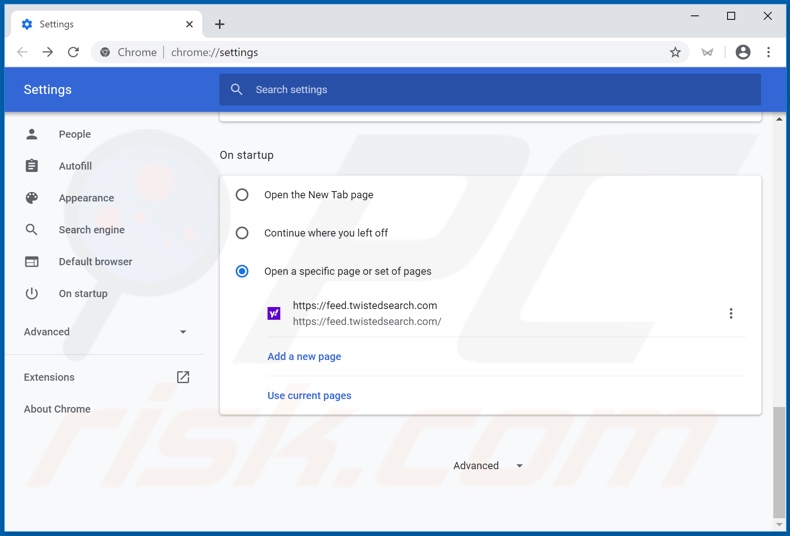 Verwijdering feed.twistedsearch.com uit Google Chrome startpagina