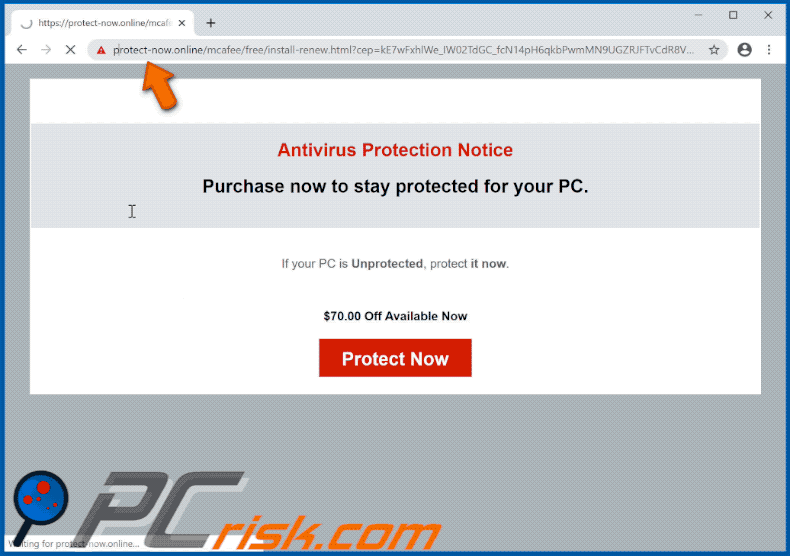 protect-now.online website promoten McAfee antiviruspakket
