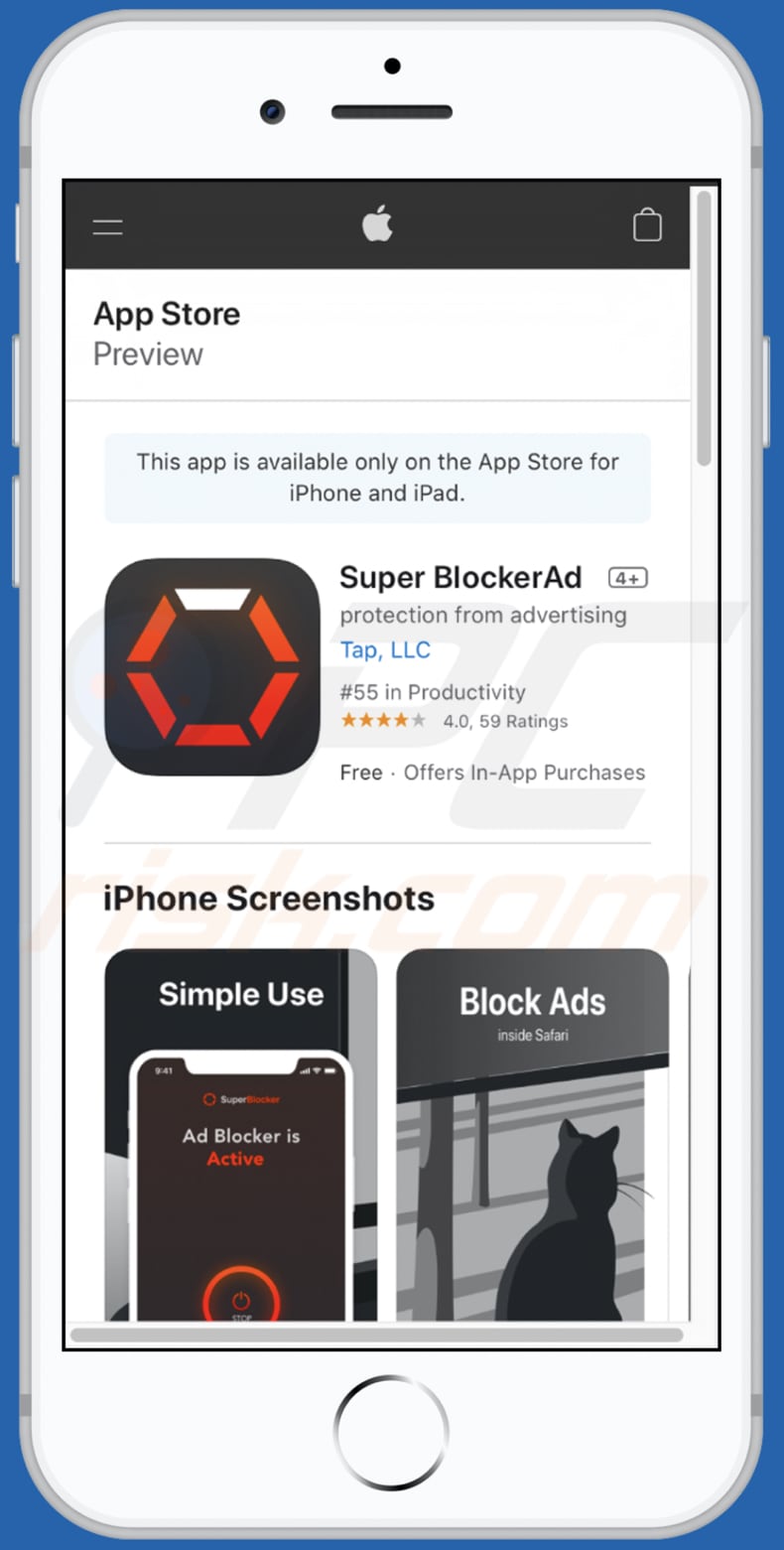 adblocker update, voorbeeld van een gepromootte app