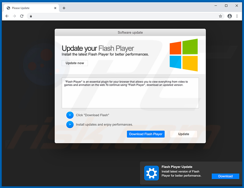 Misleidende website die valse Adobe Flash Player-installatieprogramma's promoot