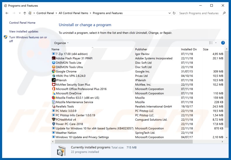 biosc.xyz browserkaper verwijderen via het configuratiescherm