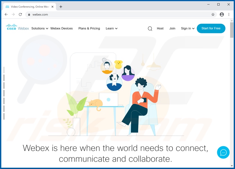 Weergave van de legitieme Cisco WebEx-website