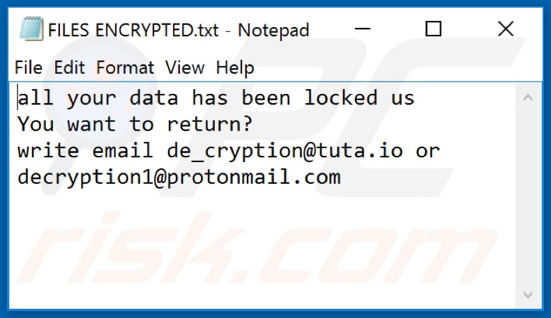 Dec ransomware tekstbestand (FILES ENCRYPTED.txt)