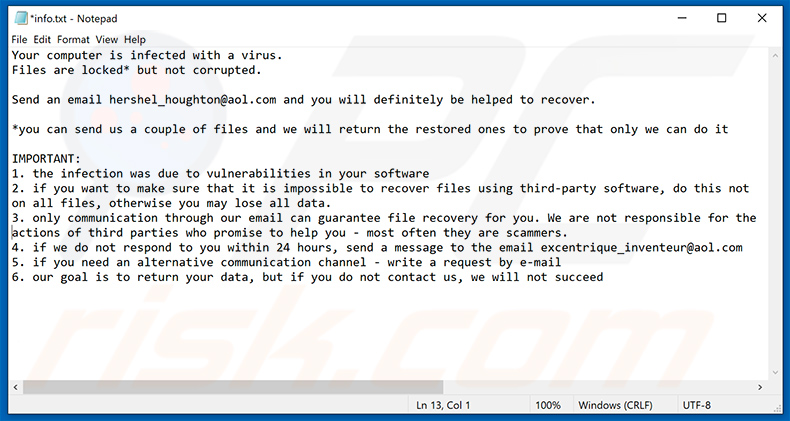 Updated Eight ransomware info.txt bestand