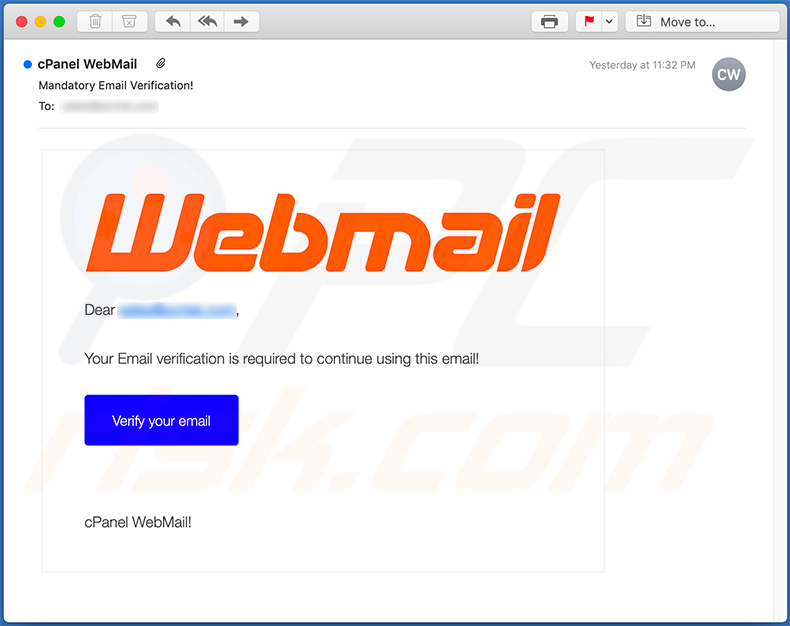 Phishing-pogin met een valse e-mail van Webmail