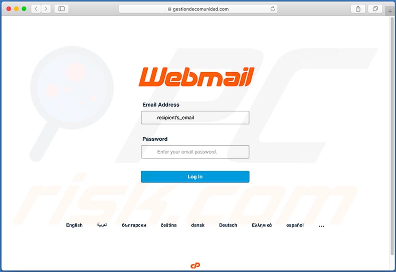 Aanmeldingwebsite voor e-mail, poging tot phishing met nep-Webmail