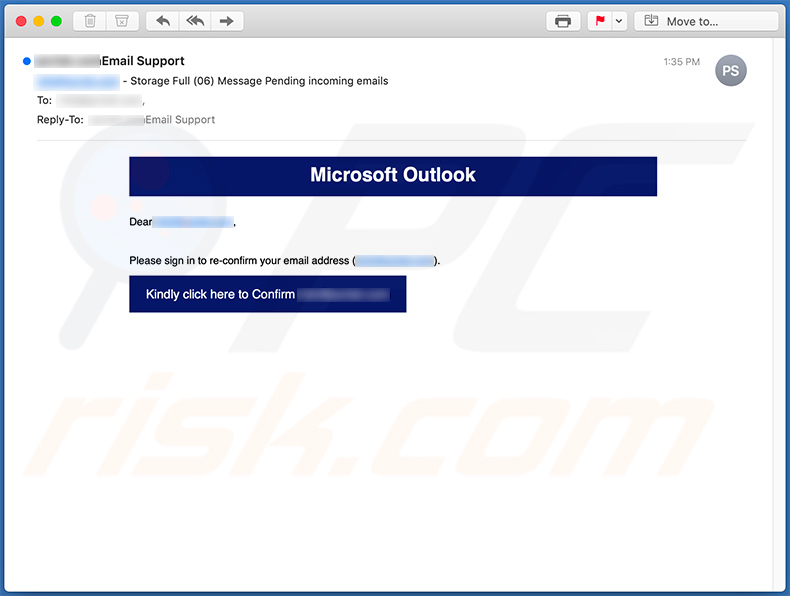 Microsoft Outlook gerelateerde phishing email