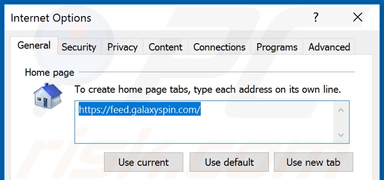 Verwijdering galaxyspin.com uit Internet Explorer startpagina