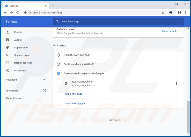 Removing gamsrch.com from Google Chrome homepage