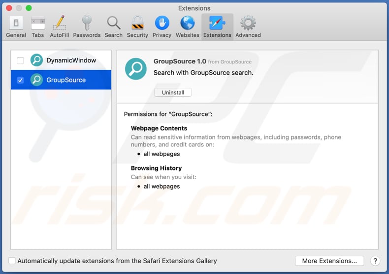 groupsource adware safari extensie