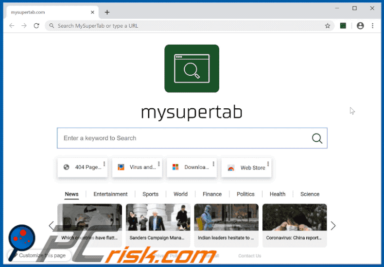 mysupertab.com verwijst door naar bing.com
