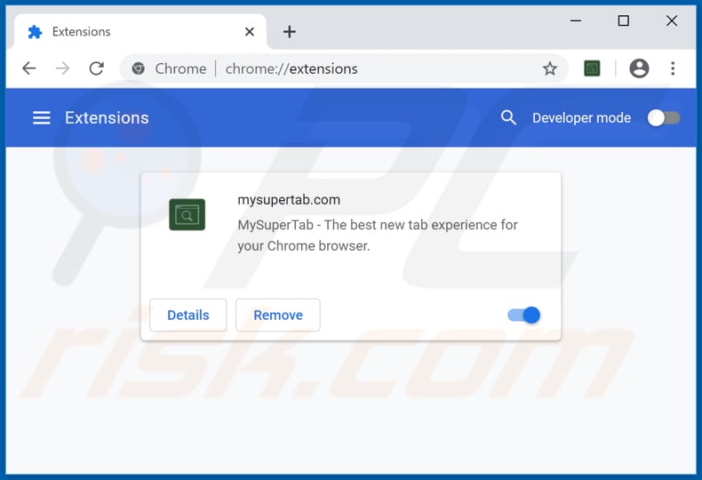 Verwijdering mysupertab.com gerelateerde Google Chrome extensies