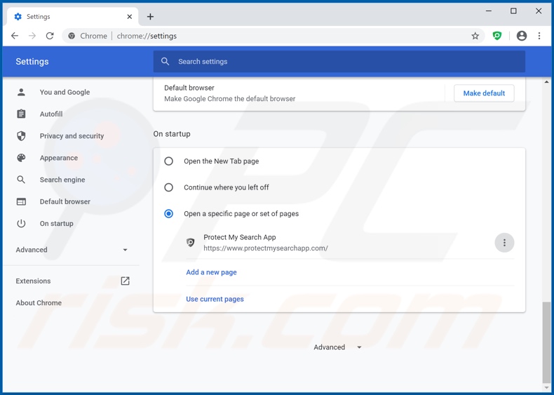Removing protectmysearchapp.com from Google Chrome homepage